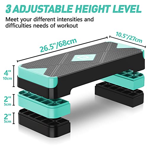 GYMMAGE Aerobic Exercise Step, Adjustable Height, - color: Turquoise