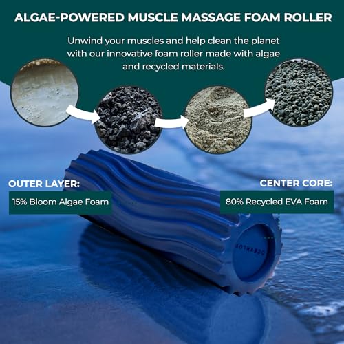 Ripple Travel Foam Roller (11" x 3.35") Firm Mini Foam Roller for Physical Therapy, Deep Tissue Massage, Back Pain - High Density, Ergonomic Wave Textured - Yoga, Exercise (Royal Blue)