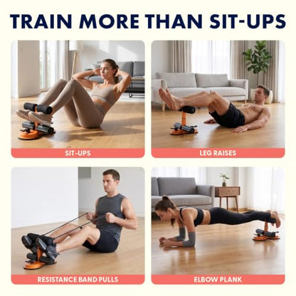 Portable Sit Up Bar Floor Holder with 2 Strong Suction Cups for Abs, Pull Up Bar, Sticky Pad, Adjustable Foot Holder for Thigh, Workout for Office Home Gym for Men and Women, Support 661 lbs