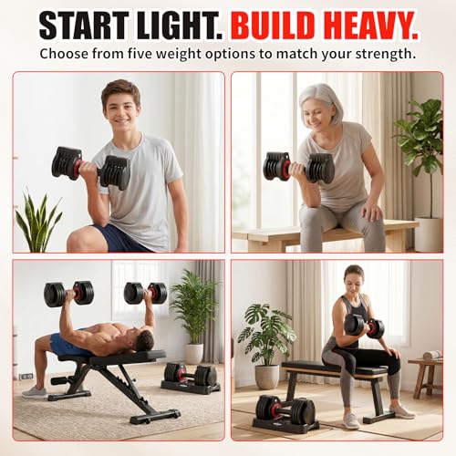 Adjustable Dumbbell Set of 2, 50LBS/100LBS Weights Dumbbell Set with Storage Box, 25lbs/50lbs Pair Adjustable Weights with Anti-slip Silicone Grip, 5-in-1/10-in-1 Quick-Lock Hand Weight Set For Home Gym Suit both Men and Women - color: 25LBS Pair(Total 50