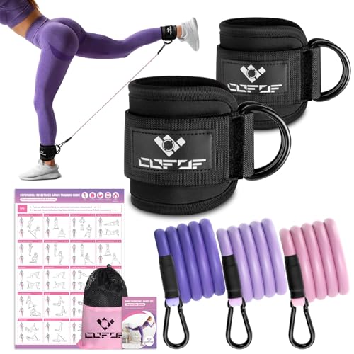 Ankle Resistance Bands with Cuffs, Leg Exercise Equipment with Poster - color: Black