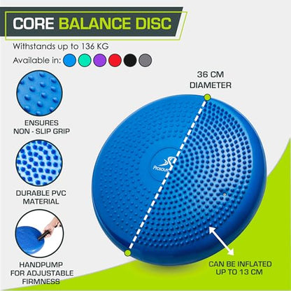 ProsourceFit Core Balance Disc Trainer, 14” Diameter with Pump for Fitness, Balance Training, or Seating; Wobble Board for Core Stability; Flexible Floor Cushions