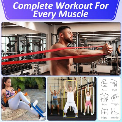 Resistance Bands for Working Out, 5 Levels Exercise Bands Set, Pull Up Assist Band for Strength Training, Stretching & Physical Therapy, Long Workout Band for Home Gym Fitness for Men and Women