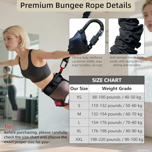Bungee Dance Set, Full Anti-Gravity Workout Kit with Adjustable Harness, Elastic Bungee Rope & Hardware, CE Certified Multi-Size for 50-100kg Users for Home & Studio Aerial Fitness Trainin