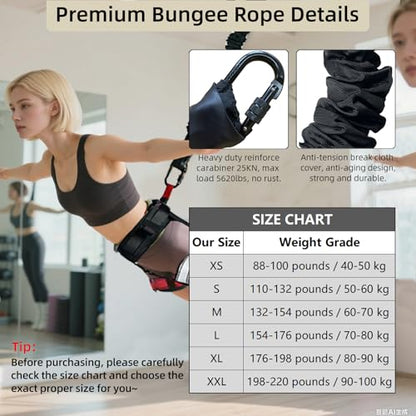 Bungee Dance Set, Full Anti-Gravity Workout Kit with Adjustable Harness, Elastic Bungee Rope & Hardware, CE Certified Multi-Size for 50-100kg Users for Home & Studio Aerial Fitness Trainin