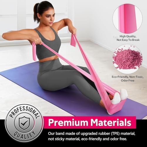 18PCS Resistance Bands Bulk, Non-Latex Physical Therapy Bands, Professional Flat Bands for Trainers, Pilates & Home Gym Full Body Workout, Strength Training, Includes 6 Sets with Carry Bags