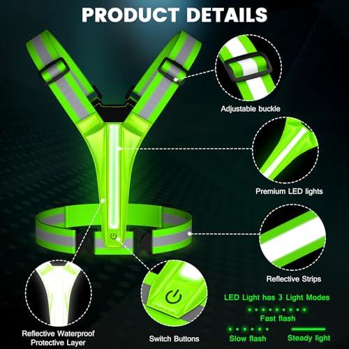 LED Reflective Running Vest Gear,Light Up Vest Runners Night Walking USB Rechargeable,Up to 11hrs Light with Adjustable Waist/Shoulder for Women Men Kids