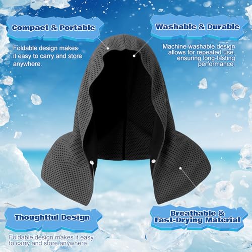 Honoson 12 Pcs Cooling Hooded Towels for Neck and Face UPF 50 Sun Protection Cooling Neck Wrap Breathable Ice Towels for Outdoor Work Running Fishing Gardening (Dark Gray,Dark Blue)
