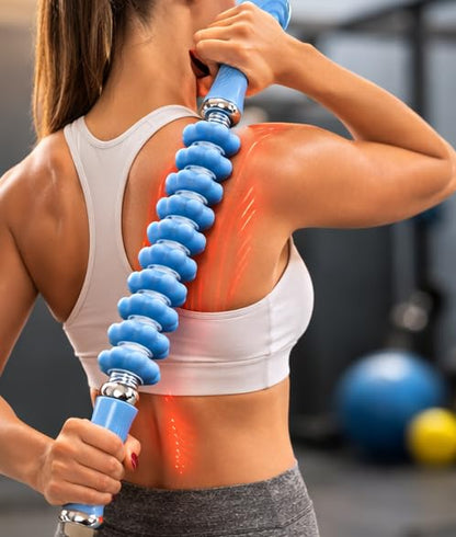 Muscle Roller Massage Stick, Blue, 18 Inch, for Deep Tissue Relief, Recovery and Soreness, Ergonomic Handles