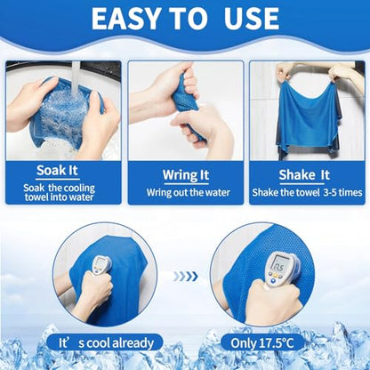 Honoson 10 Pcs Cooling Towel Bulk - Neck & Face Cool Chilly Towels Microfiber Breathable Sport Sweat Rag for Gym, Yoga, Travel, Camping, Running, Outdoor (Grey,Blue)