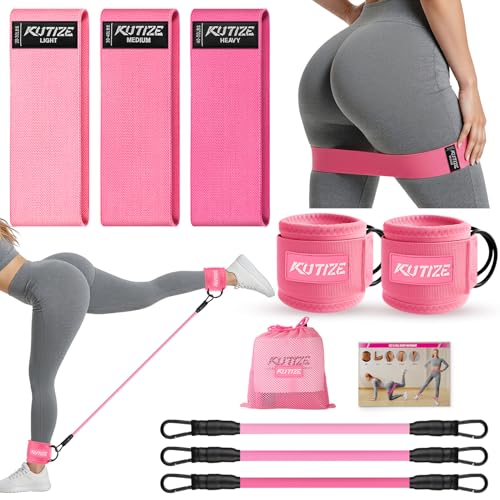 Ankle Resistance Bands with Cuffs & Fabric Resistance Bands Set - Legs & Glutes Workout Equipment for Women & Men, Home Gym Heavy Exercise Bands for Hip, Yoga, Strength Training, Rehab, Pilates