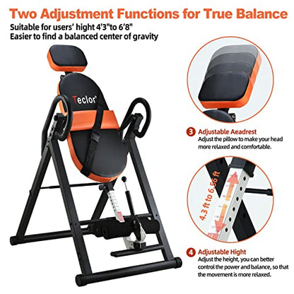 Inversion Table for Back Pain Relief, 350 lbs Capacity Strength Training Inversion Equipment, Decompression Table for Pain Therapy Training with Safe Belt & Comfortable Ankle Holders