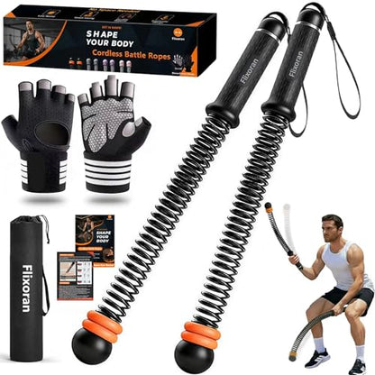 Ropeless Battle Ropes Adjustable Trainer, Cordless Weighted Exercise Equipment for Home Gym Workouts, Portable Compact Arm Strength for Men Women, Heavy Flex Rope Stick Fitness Gift