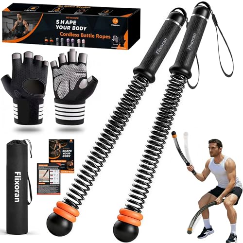 Cordless Battle Ropes Adjustable Trainer, Ropeless Weighted Portable Exercise Equipment for Home Gym Workouts, Compact Arm Strength for Men Women, Heavy Flex Rope Stick Fitness Gift - style: Black