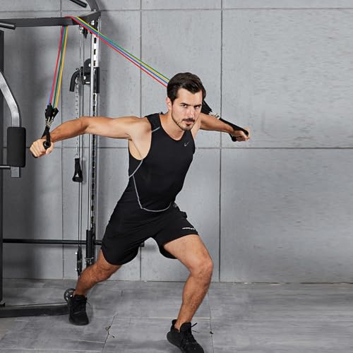 Workout Resistance Bands 150lb Exercise Stretching Men Women Pilates Training Band with Handle 5 Strength Level for Physical Therapy, Yoga, Pilates, Door Anchor, Storage Pouch