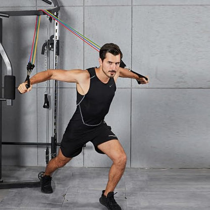 Workout Resistance Bands 150lb Exercise Stretching Men Women Pilates Training Band with Handle 5 Strength Level for Physical Therapy, Yoga, Pilates, Door Anchor, Storage Pouch