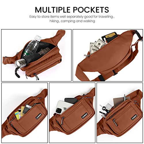 CXWMZY Fanny Packs For Women & Men Waist Pack Hip Bum Bag with Multi-Pockets Large Capacity Waterproof Casual Bum Bag for Disney Traveling Casual Cycling Running Hiking (Brown1) - color: Brown1