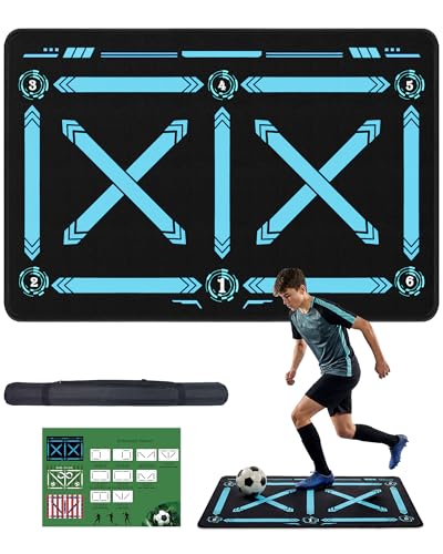 Soccer Training Mat, Soccer Training Equipment with Storage Bag, Non-Slip Silent Equipment Soccer Footwork Training Mat for All Levels with Dynamic - color: Blue-Black, size: Small 35*24