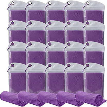 Pack of 20 Cooling Towel 40x12'' Ice Towel for Neck and Face Microfiber Chilly with Bag Breathable Yoga Gym Stay Cool Towels Sweat Rag for Workout Running Camping Pilates Beach, Purple - color: Purple