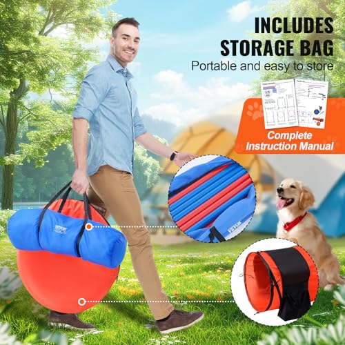 VEVOR Dog Agility Training Equipment, Dog Obstacle Course Backyard Set with Adjustable High Hurdles,6 Weave Poles,Extended Tunnel,Jump Ring,Pause Box,Whistle Foldable Bowl Training Pouch Storage Bag - size: 8 Pcs Set