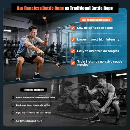 Cordless Battle Ropes with Adjustable Resistance Springs - Weighted Ropeless Battle Rope for Home Gym Exercise, Portable Workout Equipment for Strength Training & Cardio Fitness Orange& Black