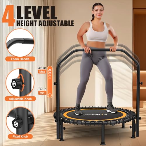 ANCHEER 48" Foldable Rebounder Trampoline for Adults/Kids with Resistance Bands and Bungees, Indoor & Outdoor Mini Trampoline with Bar and Safety Padding - Max Load 450lbs (Orange)