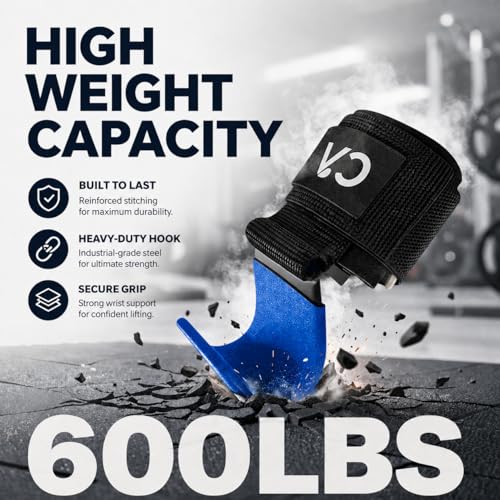 Weight Lifting Hooks (Pair) for Deadlifts, Pull Ups, Rows & Shrugs - Heavy Duty Gym Hooks with 8mm Padded Wrist Straps, Secure Grip Support for Weightlifting, Powerlifting & Strength Training - color: Blue