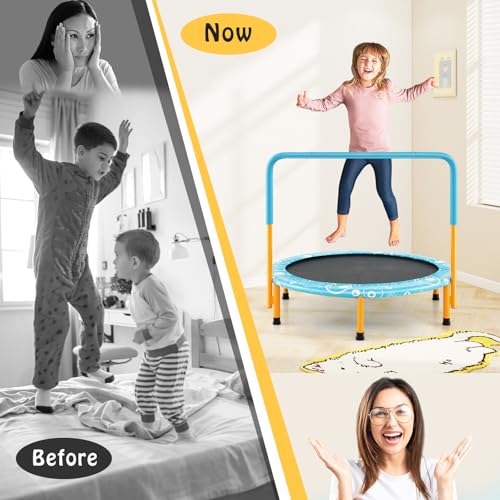 Giantex 36-Inch Mini Trampoline for Kids, ASTM Approved Foldable Rebounder Trampoline with Foamed Handle, Max Loaded 330 lbs, Indoor Safety Padded Fitness Trampoline