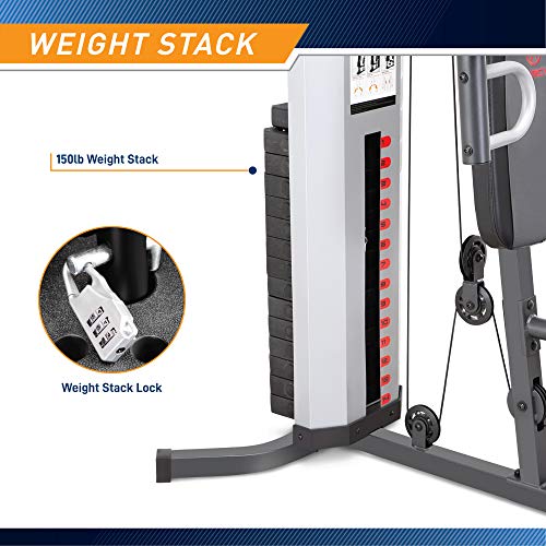 Marcy Multifunctional Workout Station 100lbs to 200lbs Stack Home Gym for Weightlifting and Bodybuilding - color: Grey - MWM-988