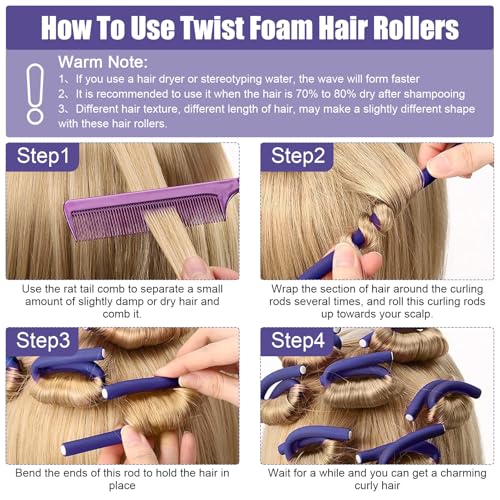 30Pcs Heatless Hair Curlers 7”x0.55“ Flexi Rods for Short Medium Long Hair - color: 7" x 0.55"