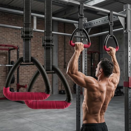 Gymnastic Rings, Gymnastic Rings Equipment, Pull-up Gymnastic Rings, Home Gymnastic Rings no-Punch bar Lanyard for Training Workouts - color: Red