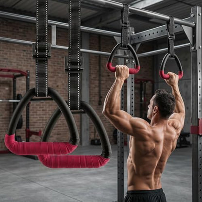 Gymnastic Rings, Gymnastic Rings Equipment, Pull-up Gymnastic Rings, Home Gymnastic Rings no-Punch bar Lanyard for Training Workouts - color: Red
