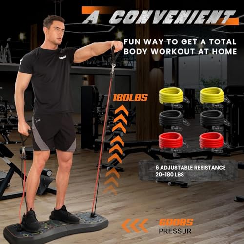 Push Up Board,36 in 1 Home Gym Equipment with Ab Roller Wheel & Resistance Bands, Portable Foldable Workout Board for Full Body Strength Training Men Women,Gift for Boyfriend