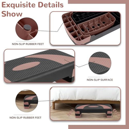 Fitvids Step Aerobic Platform, 31" Exercise Step with 3 levels Adjustable Height, 4 Stackable Risers, Fitness Training Workout Stepper for Home Gym, Cardio Strength, Black & Pink