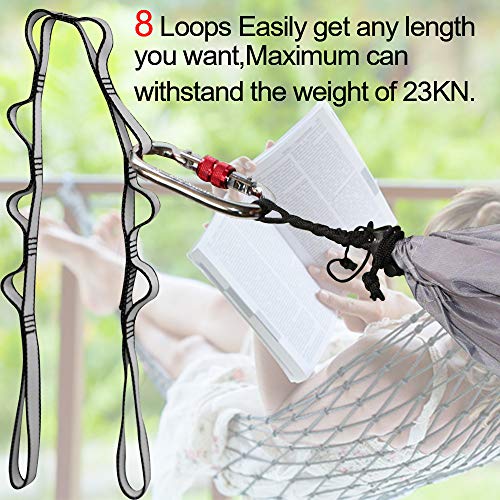 23KN (5070 lbs) Heavy Duty Straps - 2 Pack Adjustable Daisy Chain Webbing for Aerial Yoga, Hammock, Fitness & Rigging - CE/EN566 Certified, Red/Grey - color: Grey