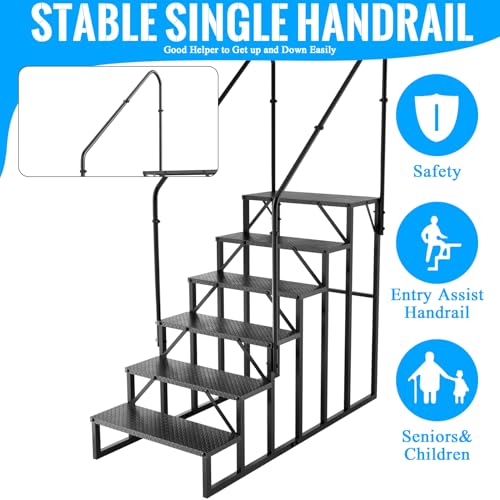 RV Stairs 6 Step Ladder, RV Steps Anti-Slip, Hot Tub Steps with Handrail, 660 lbs RV Ladder for 5th Wheel RV, Mobile Home Stairs(2handrails) - style: 6 handrails Step