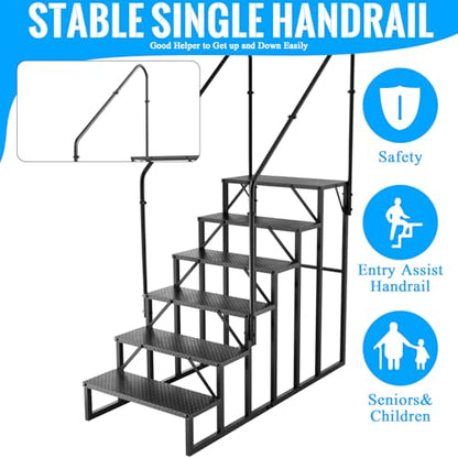 RV Stairs 6 Step Ladder, RV Steps Anti-Slip, Hot Tub Steps with Handrail, 660 lbs RV Ladder for 5th Wheel RV, Mobile Home Stairs(2handrails) - style: 6 handrails Step