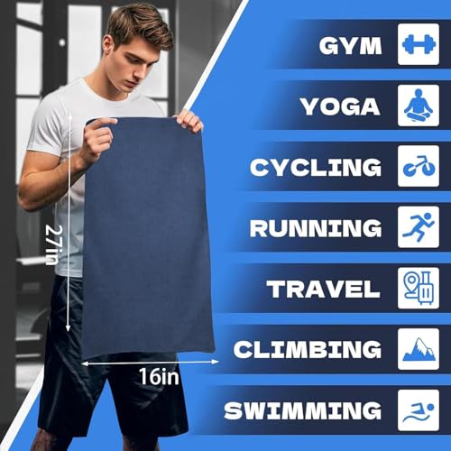 Microfiber Gym Towels for Working Out, Quickly Dry Yoga Towels for Men & Women Tennis, 16 Inch x 27 Inch, 6 Pack, Navy Blue - color: Navy Blue