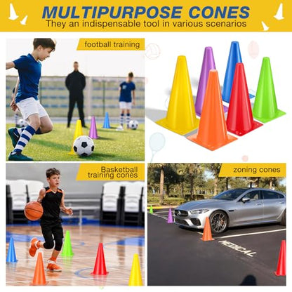 12 Inch Sports Cones Set of 24,Durable Training Cones for Soccer,Football, Basketball Drills - Multi-Purpose Agility Cones for Indoor & Outdoor Practice
