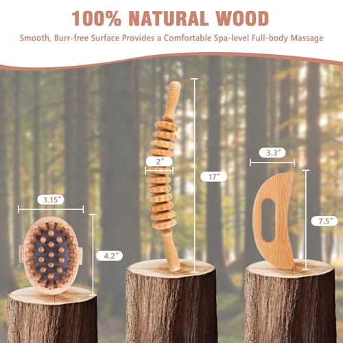 Wood Therapy Massage Tools 3 in 1,Wooden Lymphatic Drainage Massager, Body Sculpting Tools Cellulite Massager for Maderoterapia, Body Contouring, Relief Muscle, Anti-Cellulite
