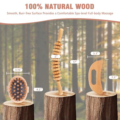 Wood Therapy Massage Tools 3 in 1,Wooden Lymphatic Drainage Massager, Body Sculpting Tools Cellulite Massager for Maderoterapia, Body Contouring, Relief Muscle, Anti-Cellulite