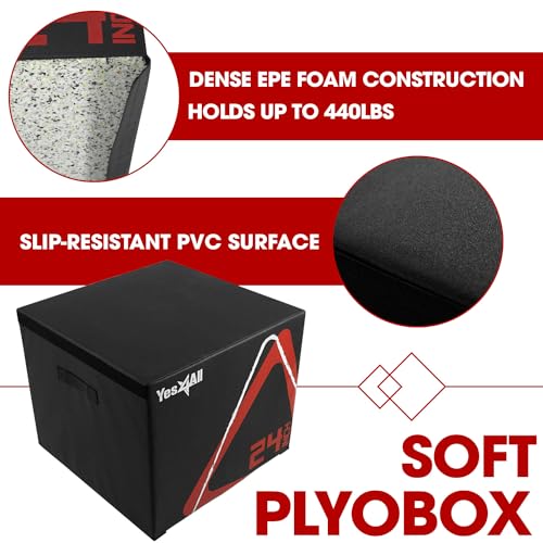 Yes4All Adjustable Soft Plyo Box, Jumping Trainer - For Plyometric Exercises and Conditioning, Multiple Height Variations - color: D. Black - 24"