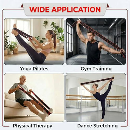 Stretch Bands for Exercise: 8-Section Elastic Exercise Band with Loops, Flexibility Stretching Strap Resistance Bands for Working Out, Leg Glutes Yoga Physical Therapy Fitness Equipment (Black)