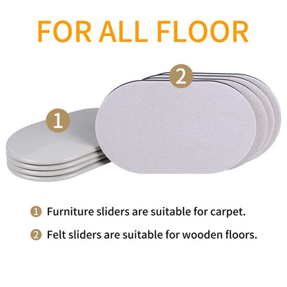 Ezprotekt Large Furniture Sliders for Carpet and Hardwood Floors, 8 Pack 9-1/2" x 5-3/4" Reusable Oval Heavy Duty Furniture Moving Pads, 4 Pcs Hard Floor Felt Sliders+4 Pcs Carpet Sliders (Beige)
