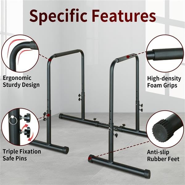 Adjustable Height Power Tower Dip Station, Heavy Duty Pull Up Bar Stand with 550 LBS Capacity, Multi-Function Home Gym Equipment for Calisthenics, Strength Training & Full-Body Workout