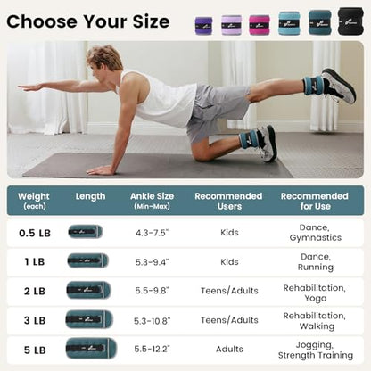 Sportneer Ankle Wrist Weights for Women Men, Pair of 1/2/4/6/10 LB Wearable Leg Arm Weights for Walking, Running, Pilates, Strength Training, Physical Therapy & Home Fitness
