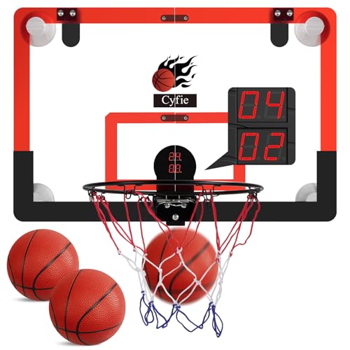 24" x 16" Large Basketball Hoop, Suction Cup/Over The Door Basketball Hoop with Sturdy Backboard/Electronic Scoreboard,Sound,3 Balls, Basketball Toys Gifts for Adults Kids Teens Boys Girls - color: Red-black
