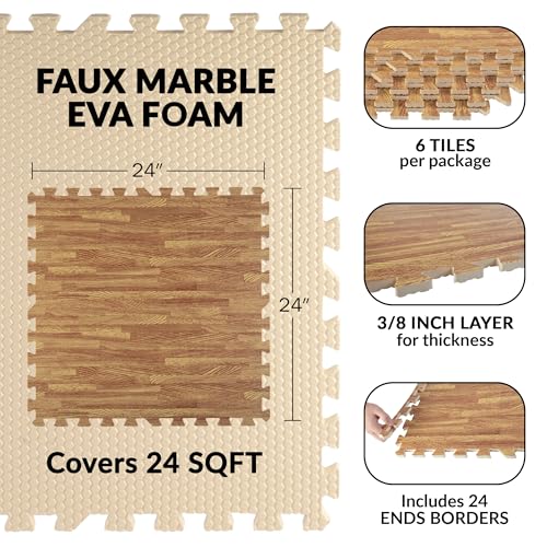 Stalwart Foam Wood Grain Floor Tiles, 24sqft Total, Light, 6-Piece - color: Light Wood Grain, size: 6 Pack