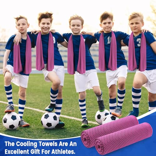 100 Pack Cooling Towels, 40"x12" Cooling Towels for Neck and Face Breathable Soft Chilly Sweat Rag Microfiber Sport Rags for Gym Yoga Golf Running - color: Rose Red