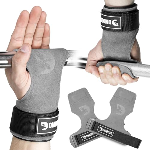 DMoose Fitness Weight Lifting Hooks (Pair) for Deadlifts, Pull Ups, Rows & Shrugs - Anti-Rip Nylon Strap Hand Grips with Thick Wrist Padding - Heavy Duty Wrist Straps for Weightlifting & Gym Workouts - color: Gray Lifting Grip